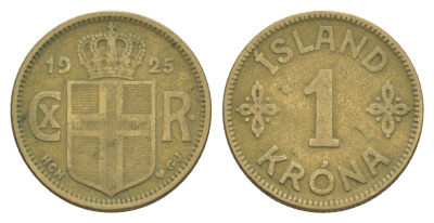 Исландия 1 крона 1925 KM 3 алюминиевая бронза 4646-946