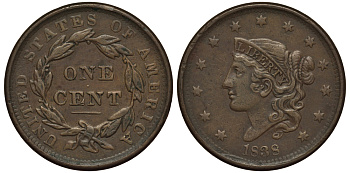 США 1 ЦЕНТ 1838 02-205-52