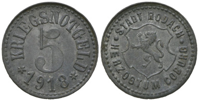Родах (Саксен-Кобург и Гота) 5 пфеннингов 1918 Funck 449.1, Men18 27163.1 цинк 4164-228
