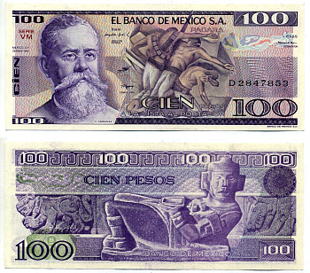 Мексика 100 песо 1982 25 марта 1982 Pick 74c бумага aUNC 2196-23-3-1