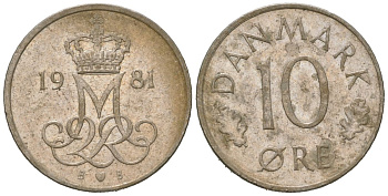 Дания 10 эре 1981 Маргрете II (1972-2024) KM 860 медно-никель 4618-363