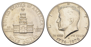 США 1/2 доллара (50 центов) 1976 D, 200 лет независимости, Джон Кеннеди KM 205 медь плакированная медно-никелем aUNC 4545-846