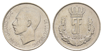 Люксембург 5 франков 1981 Герцог Жан (1964-1999) KM 56 медно-никель UNC 4641-1044