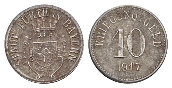 Фюрт в Баварии 10 пфеннигов 1917 Funck 145.3, Men05 8540.9, Men18 10637.9 железо 4532-1117
