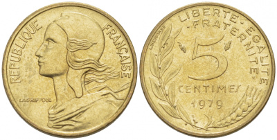 ФРАНЦИЯ 5 САНТИМОВ 1979 ТИП MARIANNE KM 933 медь алюминий никель 3955-636