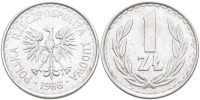 ПОЛЬША 1 ЗЛОТЫЙ 1986 MW KM 49.2 алюминий 4402-111