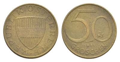 Австрия 50 грошей 1971 KM 2885 алюминиевая бронза 4643-452