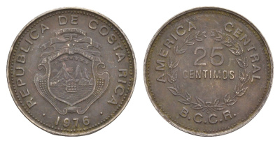 Коста-Рика 25 сентимо 1976 KM 188.1 медно-никель 4656-953