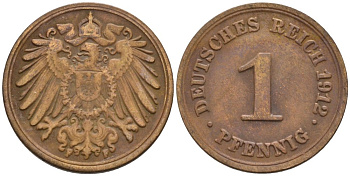 Германия 1 пфенниг 1912 F KM 10, J. 10 медь 4576-237