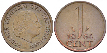 Нидерланды 1 цент 1964 Юлиана (1949-1980) KM 180 бронза 3457-1019