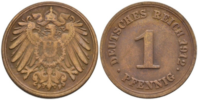 Германия 1 пфенниг 1912 F KM 10, J. 10 медь 4576-237