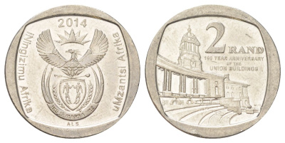 ЮАР 2 ранда 2014 100 лет Зданию Союза медь плакированная никелем aUNC 4628-337