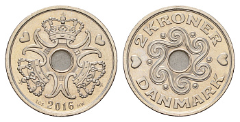Дания 2 кроны 2016 Маргрете II (1972-2024) KM 874 медно-никель UNC 175-237
