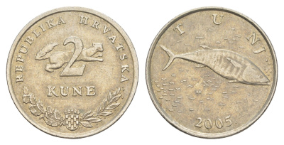 Хорватия 2 куны 2005 тунец, легенда на хорватском KM 10 медь цинк никель 4514-814