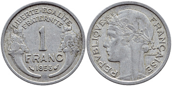 ФРАНЦИЯ 1 ФРАНК 1958 KM 885а.1 алюминий 4397-714
