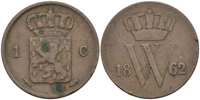 Нидерланды 1 цент 1862 Виллем III (1849-1890) KM 100 медь 4595-412