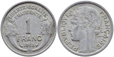 ФРАНЦИЯ 1 ФРАНК 1958 KM 885а.1 алюминий 4397-714