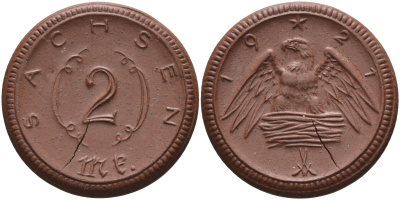 Саксония 2 марки 1921 J. N 56 фарфор 1094-2-14