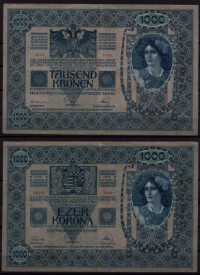 Австрия 1000 крон 1902 Женщина, австрийское знаме, с печатью Pick 8 бумага 7457-92-2-2