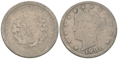 США 5 центов 1901 голова свободы KM 112 медно-никель 4563-347