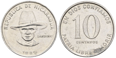 Никарагуа 10 сентаво 1981 KM 50, Schoen 42 алюминий 4118-112