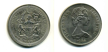 Остров Мэн 1 крона 1984 500 лет колледжу оружейников, геральдическая палата KM 124 медно-никель UNC 56-714