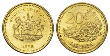 Лесото 20 лисенте 1998 KM 64 сталь плакированная латунью UNC 4617-443