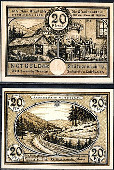 Штютцербах (Тюрингия) 20 пфеннигов 1921 Mehl Grabowski 1287.3-2/4 бумага UNC (пресс) 7555-54-4-2