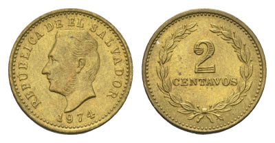 Сальвадор 2 сентаво 1974 год-тип KM 147 никель латунь UNC 4668-541