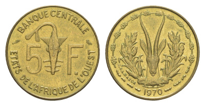 Западная Африка (BCEAO) 5 франков 1970 Центральный банк государств Западной Африки KM 2a медь алюминий никель aUNC 4643-739