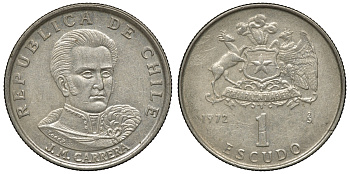 Чили 1 эскудо 1972 Хосе Мигель Каррера KM 197 медно-никель 4118-321