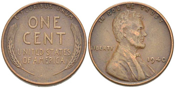 США 1 ЦЕНТ 1940 ЛИНКОЛЬН KM 132 бронза 218-363