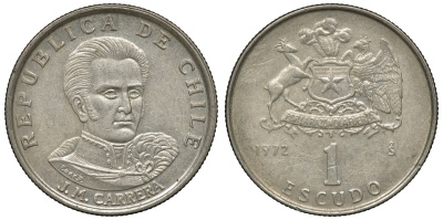 Чили 1 эскудо 1972 Хосе Мигель Каррера KM 197 медно-никель 4118-321