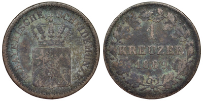 Бавария 1 крейцер 1869 Людвиг II (1864-1886) KM 487 серебро 71-1065