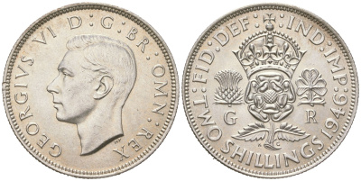 Великобритания 2 шиллинга (флорин) 1946 Георг VI (1936-1952) KM 855, Spink 4081 серебро UNC 4619-852
