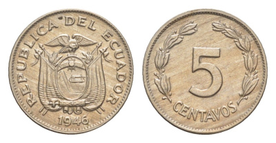 Эквадор 5 сентаво 1946 KM 75b медно-никель aUNC 4640-1121