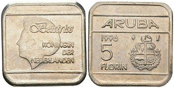 Аруба 5 флоринов 1996 Беатрикс (1980-2013) KM 12 сталь плакированная никелем 4619-434