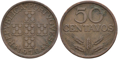 Португалия 50 сентаво 1970 KM 596 бронза 4126-546