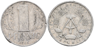 ГДР 1 пфеннииг 1965 A KM 8.1 алюминий 4596-547