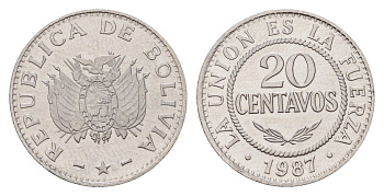 Боливия 20 сентаво 1987 KM 203 нержавеющая сталь UNC 4659-664
