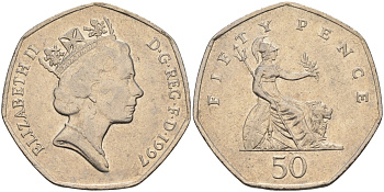 Великобритания 50 пенсов 1997 Елизавета II (1952-2022) KM 940.2, Spink 4351 (H7) медно-никель 4583-1245