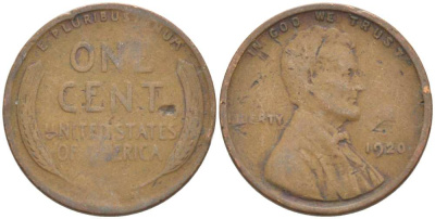 США 1 ЦЕНТ 1920 ЛИНКОЛЬН KM 132 бронза 218-754