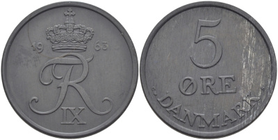 Дания 5 эре 1963 C; S, Фредерик IX (1947-1972) KM 843.2 цинк UNC 3460-212