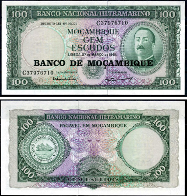 Мозамбик 100 эскудо 1961 (1976) надпечатка на 1961, Айрес де Орнелас  Pick 117 a бумага UNC (пресс) 8604-45-1-2