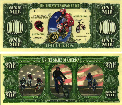 США 1000000 ДОЛЛАРОВ 2002 СУВЕНИРНАЯ БАНКНОТА, СПОРТИВНАЯ СЕРИЯ, ВЕЛОСПОРТ бумага UNC (ПРЕСС) 7198-40-1-1