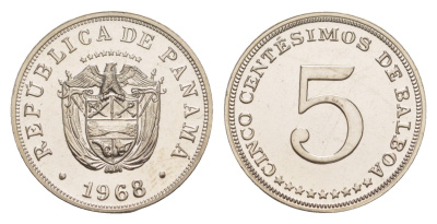 Панама 5 сентесимо 1968 тираж 23.000 экземпляров KM 23.2 медно-никель PROOF 1524-633