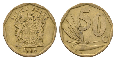 ЮАР 50 центов 1996 Зантедеския Эллиота (калла), герб KM 163 сталь плакированная бронзой 4660-1021