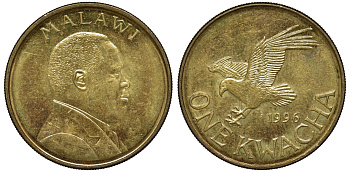 Малави 1 квача 1996 орел KM 28 сталь плакированная латунью 4162-414