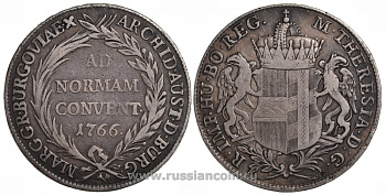 Австрия, Бургау 1 талер 1766 конвенцталер, Мария Терезия KM 16, Dav. 1148 серебро 00-819-56