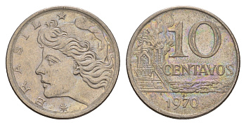 Бразилия 10 сентаво 1970 год-тип KM 578.2 медно-никель 4655-1063
